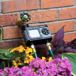 Melnor 65166AMZ HydroLogic Digital Hose Timer  2Zone Programmable Watering Timer  Quick Connect Bundle  Black  Grey