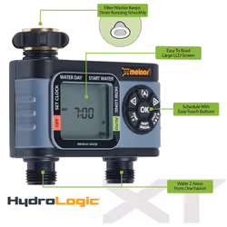 Melnor 65166AMZ HydroLogic Digital Hose Timer  2Zone Programmable Watering Timer  Quick Connect Bundle  Black  Grey