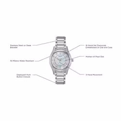Bulova Ladies' Classic Diamond 3-Hand Quartz Stainless Steel Watch  16 Diamonds  Mother-of-Pearl Dial  Curved Mineral Crystal  Silver Tone