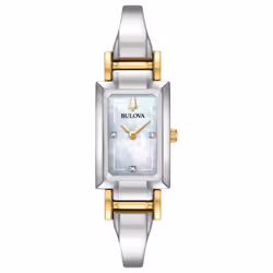 Bulova Ladies' Classic Diamond Dial Quartz Stainless Steel Watch Rectangle Mother-of-Pearl Two Tone Gold
