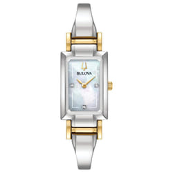 Bulova Ladies' Classic Diamond Dial Quartz Stainless Steel Watch  Rectangle  Mother-of-Pearl  Two Tone Gold