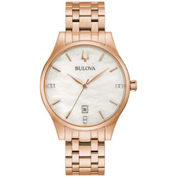 Bulova Ladies' Classic Diamond Dial Rose Gold Stainless Steel 3-Hand Calendar Date Quartz Watch Style: 97P152