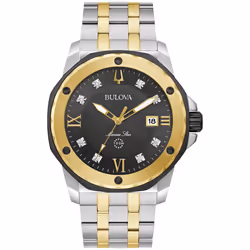 Bulova Men's Marine Star 'Series A' Two-Tone Stainless Steel Watch  Black Dial  3 Hand Model: 98D175
