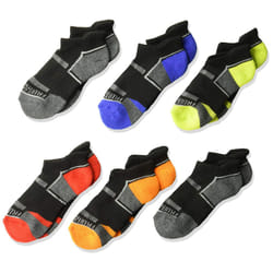 Fruit of the Loom Big Boy's Everyday Active Low Cut Tab Socks-6 Pair Pack Sockshosiery  black  blue  gray  orange  red  green  Boys Shoe Size: 3-9 (La