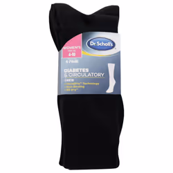 Dr. Scholl's Womens Diabetes & Circulator - 4 6 Pair Packs Non-binding Comfort And Moisture Management Socks  Black  8-12 US