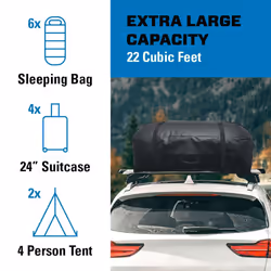 REESE 59007Waterproof Rooftop Cargo Carrier Bag for Cars  SUVs or Trucks with/Without Roof Racks  22 Cubic Feet  Heavy Duty 840D Abrasion-Resistant PV