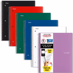 Five Star 38052, Monochromatic, Black, Blue, Green, Purple, Red, White, 100 sheets, Adult