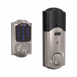 SCHLAGE BE469ZP CAM 619 Connect Smart Deadbolt with alarm with Camelot Trim in Satin Nickel Z-Wave Plus enabled