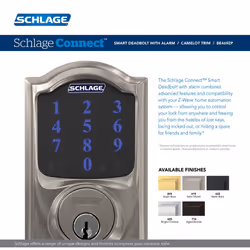 SCHLAGE BE469ZP CAM 619 Connect Smart Deadbolt with alarm with Camelot Trim in Satin Nickel  Z-Wave Plus enabled