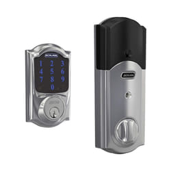 SCHLAGE BE469ZP CAM 625 Connect Smart Deadbolt With Alarm Inbuilt Camelot Trim In Bright Chrome