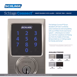 SCHLAGE BE469ZP CEN 622 Connect Smart Deadbolt with alarm with Century Trim in Matte Black  Z-Wave Plus enabled