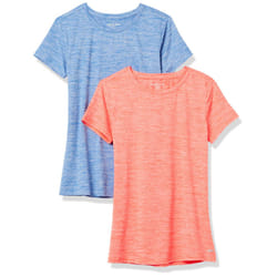 Amazon Essentials Women's Plus Size Tech Stretch Short-Sleeve Crewneck T-Shirt Available In Plus Size  Pack of 2  Coral Orange/Light Blue  Space Dye