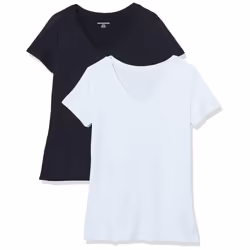 Amazon Essentials Women's Tech Stretch Short-Sleeve V-Neck T-Shirt (Available in Plus Size)  Pack of 2  Black/White  X-Small