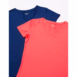 Amazon Essentials Women's Tech Stretch Short-Sleeve V-Neck T-Shirt (Available in Plus Size)  Pack of 2  Bright Pink/Navy  X-Small