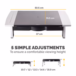 Fellowes Computer Monitor Stand with 5 Height Adjustments - Office Suites Monitor Riser with Storage Tray - Ergonomic Adjustable Monitor Stand for Computers - Max Weight 36KG/Max Size 28" - Graphite - Additional view 4