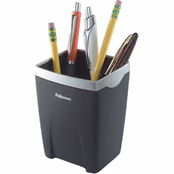 Office Suites Divided Pencil Cup  Plastic  3 1/16 x 3 1/16 x 4 1/4  Black/Silver