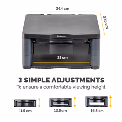 Fellowes Computer Monitor Stand with 3 Height Adjustments - Premium Monitor Riser Plus with Cable Management - Ergonomic Adjustable Monitor Stand for Computers - Max Weight 36KG/Max Size 21" - Graphite - Additional view 4