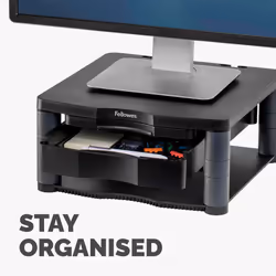 Fellowes Computer Monitor Stand with 3 Height Adjustments - Premium Monitor Riser Plus with Cable Management - Ergonomic Adjustable Monitor Stand for Computers - Max Weight 36KG/Max Size 21" - Graphite - Additional view 5