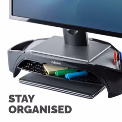Fellowes Computer Monitor Stand with 3 Height Adjustments - Smart Suites Monitor Riser Plus with Storage Area - Ergonomic Adjustable Monitor Stand for Computers - Max Weight 10KG/Max Size 21" - Black - Additional view 6