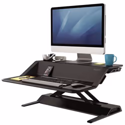 Fellowes Sit Stand Desk Riser - Lotus Height Adjustable Sit Stand Desk Converter with Cable Management - No Assembly Required ...