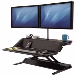 Fellowes Sit Stand Desk Riser - Lotus Height Adjustable Sit Stand Desk Converter with Cable Management - No Assembly Required - Max Weight 15.8KG - Black