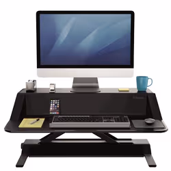 Fellowes Sit Stand Desk Riser - Lotus Height Adjustable Sit Stand Desk Converter with Cable Management - No Assembly Required - Max Weight 15.8KG - Black - Additional view 4