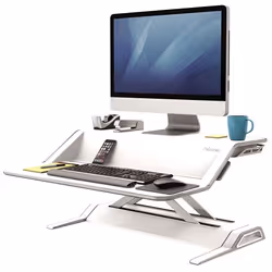Fellowes Sit Stand Desk Riser - Lotus Height Adjustable Sit Stand Desk Converter with Cable Management - No Assembly Required ...