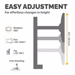 Fellowes Seasa Single Monitor Arm - Freestanding Monitor Mount for 8KG 32 inch Screens - Ergonomic Adjustable Monitor Arm - Tilt 45° Pan 120° Rotation 360°, VESA 75 x 75/100 x 100 - Black - Additional view 4