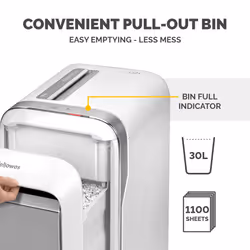 Fellowes LX Series Paper Shredder LX221 20 Sheet Micro Cut Shredder with 30 Litre Pull Out Bin Superior Security P5 White - Additional view 8