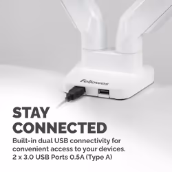 Fellowes Platinum Series Dual Monitor Arm - Monitor Mount for Two 8KG 40 Inch Screens - Adjustable Dual Monitor Desk Mount - Tilt 45° Pan 180° Swivel 360° Rotation 360°, VESA 75 x 75/100 x 100 - White - Additional view 4