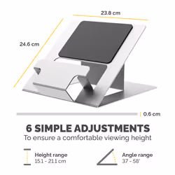 Fellowes Laptop Stand for Desk - Hylyft Adjustable Laptop Stand for the Home and Office - Laptop Riser with 6 Height Adjustments - Max Monitor Size 17", Max Weight 5KG - Silver/Black - Additional view 4