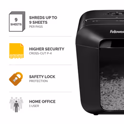 Fellowes LX Series Paper Shredder LX50 9 Sheet Cross Cut Shredder with 17 Litre Bin High Security P4 Black - Additional view 2