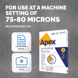 Apex A4 Laminating Pouches, Glossy Finish, 100 Sheets - Super-Flex - Ideal for Notices and Photos