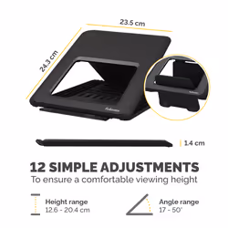 Fellowes Laptop Stand for Desk - Breyta Adjustable Laptop Riser for Home and Office - Portable Laptop Stand with 12 Height Adjustments - Max Laptop Size 14", Max Weight 4KG - Black - Additional view 4