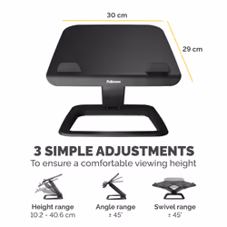 Fellowes Laptop Stand for Desk - Hana LT Laptop Stand for the Home and Office - Adjustable Laptop Stand with 3 Height Adjustments - Max Monitor Size 19", Max Weight 4.5KG - Black - Additional view 4