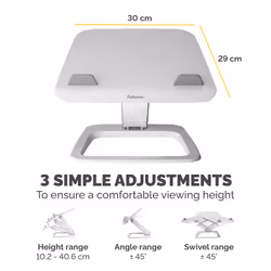 Fellowes Laptop Stand for Desk - Hana LT Laptop Stand for the Home and Office - Adjustable Laptop Stand with 3 Height Adjustments - Max Monitor Size 19", Max Weight 4.5KG - White - Additional view 4