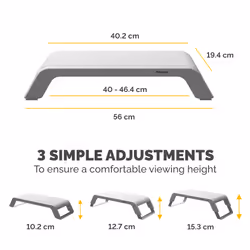 Fellowes Computer Monitor Stand with 3 Height Adjustments - Hana LT Monitor Riser - Ergonomic Adjustable Monitor Stand for Computers - Max Weight 22.6KG - White - Additional view 4