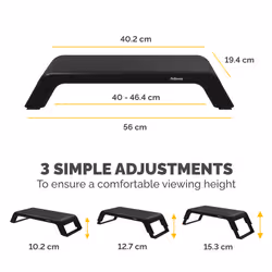 Fellowes Computer Monitor Stand with 3 Height Adjustments - Hana LT Monitor Riser - Ergonomic Adjustable Monitor Stand for Computers - Max Weight 22.6KG - Black - Additional view 4