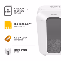 Fellowes LX Series Paper Shredder LX70 11 Sheet Cross Cut Shredder with 18 Litre Bin High Security P4 White