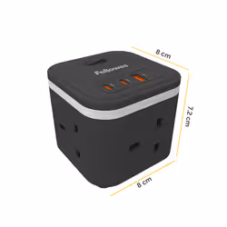 Fellowes Power Cube with 3 Power Socket Extension USB-A & USB-C Ports Black - Additional view 3