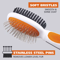 Wahl Premium Pet Double Sided Medium Pin Bristle Brush  Ergonomic Brush with Ergonomic Rubber Grips for Comfortable Brushing and Finishing Coats of Do