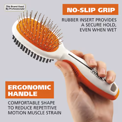 Wahl Premium Pet Double Sided Medium Pin Bristle Brush  Ergonomic Brush with Ergonomic Rubber Grips for Comfortable Brushing and Finishing Coats of Do