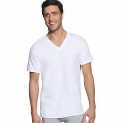Hanes Ultimate Mens 6 Pack FreshIQ V-Neck Tee White Medium