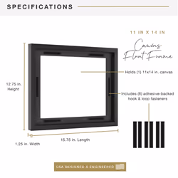 MCS Canvas Float Frames 11x14 Frame  Black Frame for Finished Canvases  Vertical & Horizontal Wall Hanging Large Frame with Adhesive for Canvas Painti