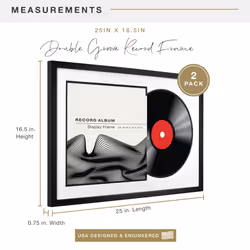 MCS Double Groove 16.5x25 Black with Black Mat Record Album Frame  Vertical & Horizontal Wall Hanging Picture Frame for Photes & Art Prints (2-Pack)