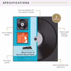 MCS Double Groove 12.5x12.5 Black Front-Loading Vinyl Record Album Frame  Wall Hanging Album Frames for Vinyl Records (2-Pack)