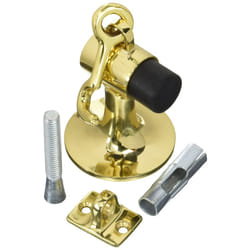 Ives FS446 3 3/4"" Height Cast Brass Floor Door Stop with Manual Hold-Open Hook  Polished Brass
