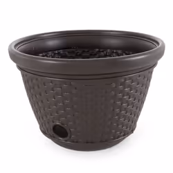 Suncast Plastic Wicker Outdoor Garden Hose Storage Holder Hideaway Pot for 100 Foot Long Hoses with 4 Drain Holes for Porch o ...