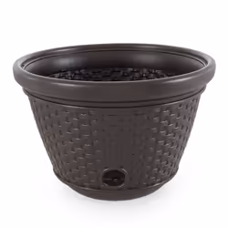 Suncast Plastic Wicker Outdoor Garden Hose Storage Holder Hideaway Pot for 100 Foot Long Hoses with 4 Drain Holes for Porch or Garden  Java