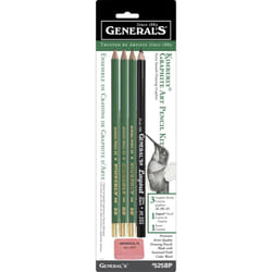 generals Mini Drawing Kit - Set of 5 Includes 3 Drawing Pencils, Layout Pencil, and Eraser, Black - 525BP